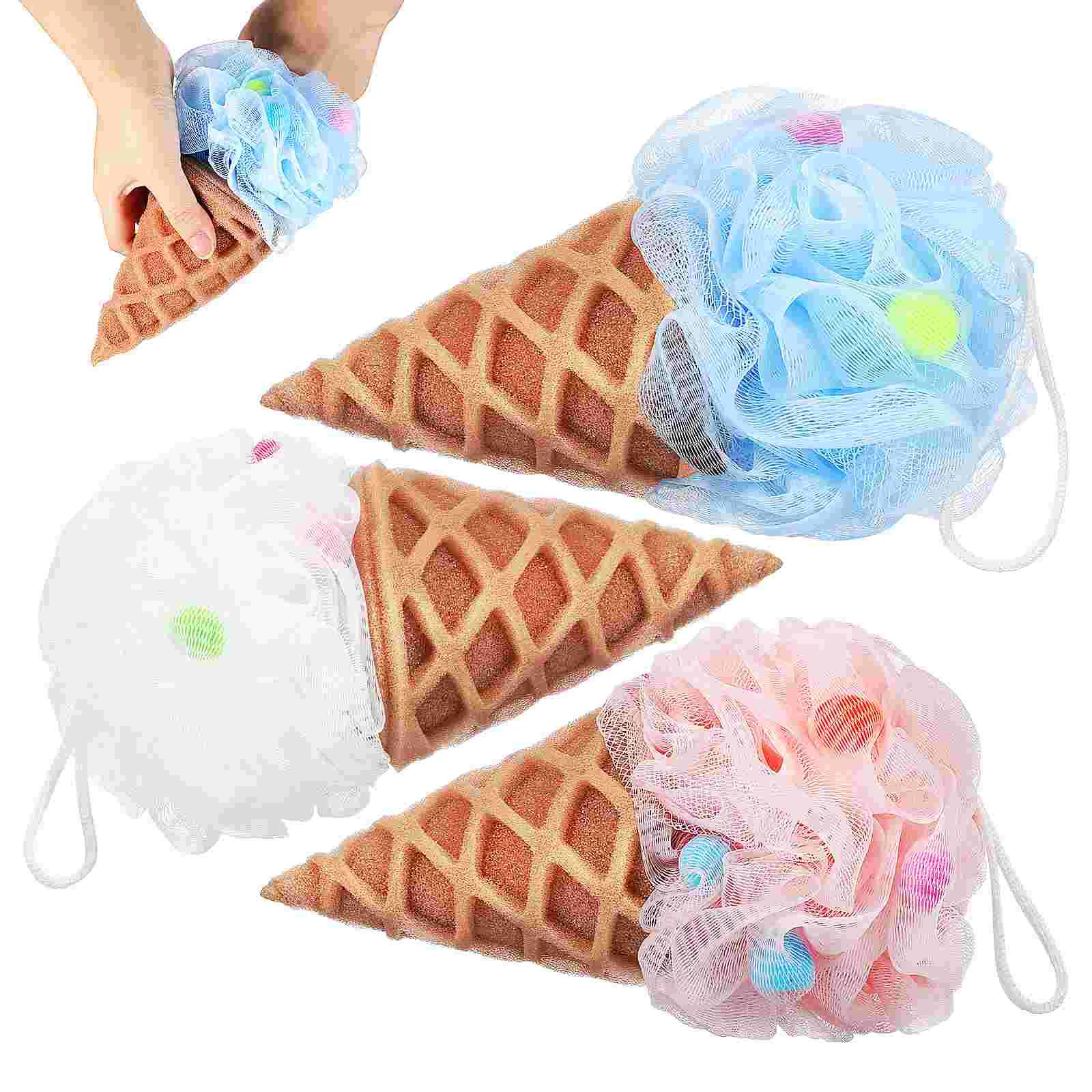 

3 Pcs Shower Bath Ball Sponges Exfoliating Scrubber Loofah Kids Ice Cream Pe Baby Girl Toddler