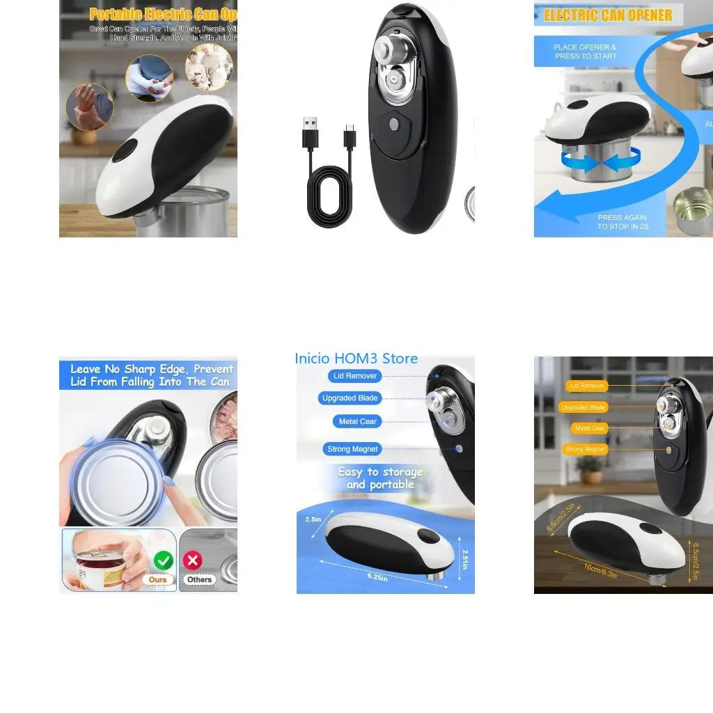 A5YD No Sharply Edges Handheld Jar Openers Kitchen Tool smooth Side Bottle Opener Automatic Electric Can Opener Enduring