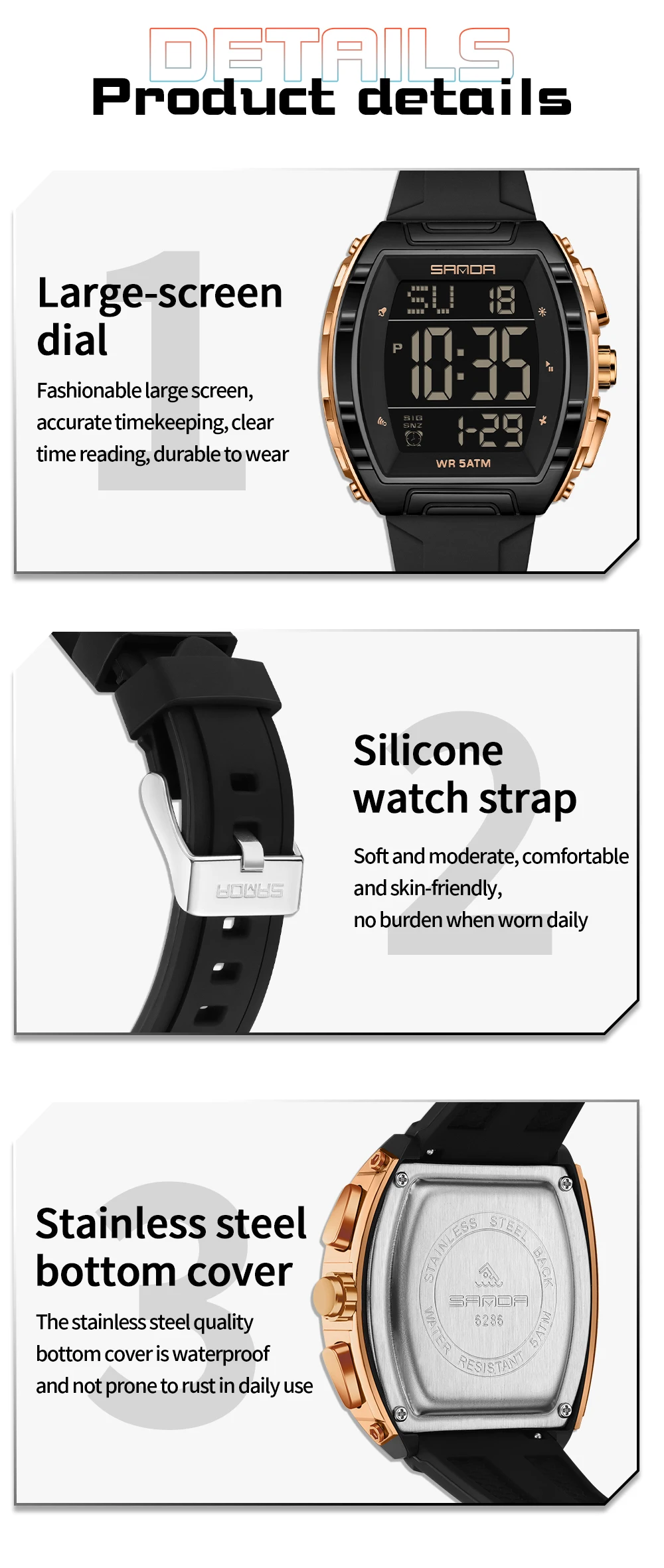 SANDA orologio da polso sportivo militare da uomo giallo blu orologio impermeabile al quarzo doppio Display orologio maschile orologi Relogio Masculino 3129