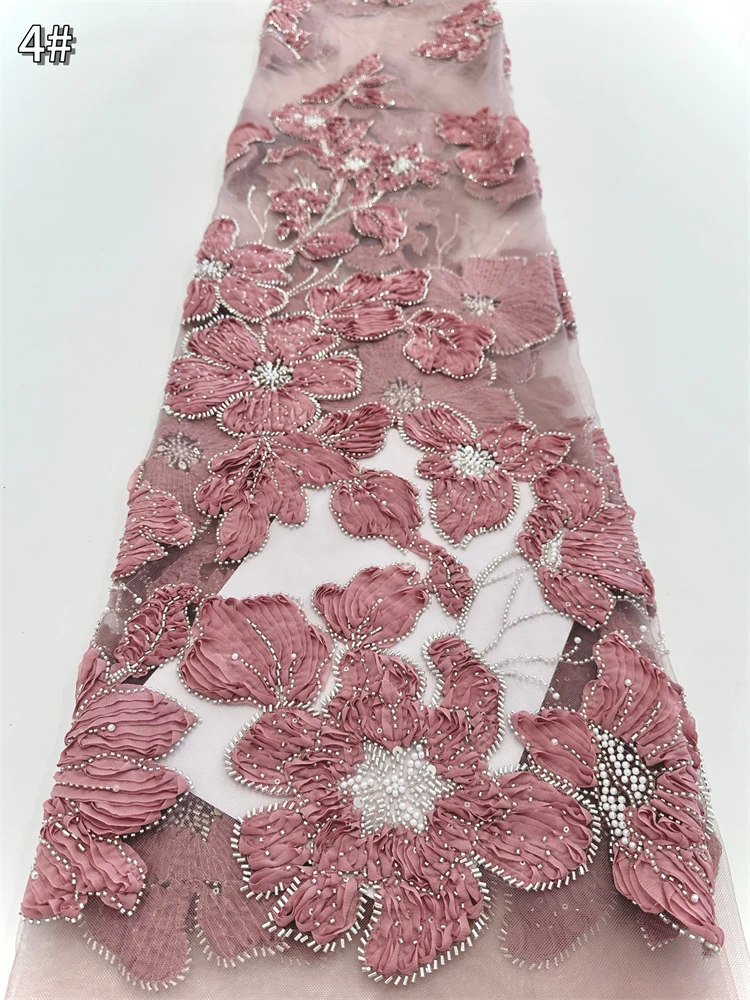 

Luxurious African Beaded Net Mesh Lace Fabric 2025 Beads Embroidery Sequins French Tulle Lace for Nigerian Wedding
