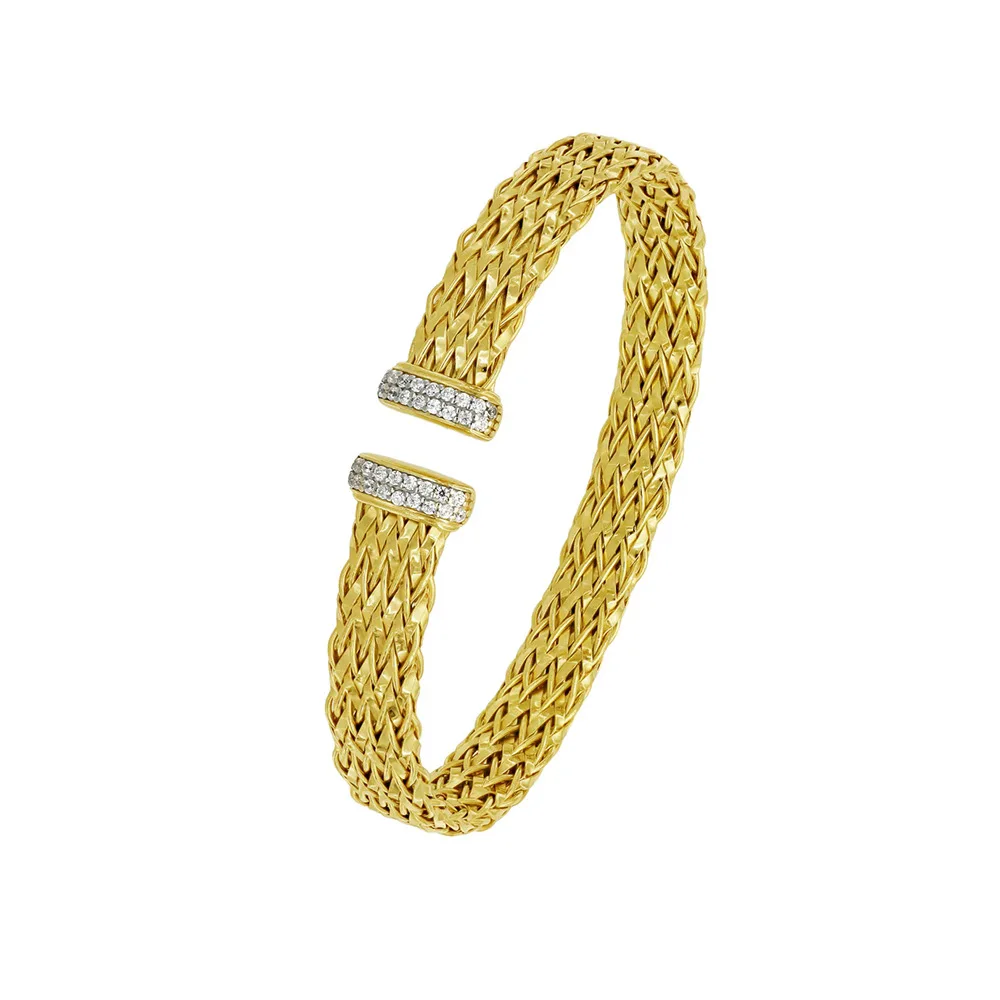 BELLUX Italy Imported S925 Pure Silver Weave Design Bracelet Gold and Silver Rose Gold Plated Fashion Open Bangle
