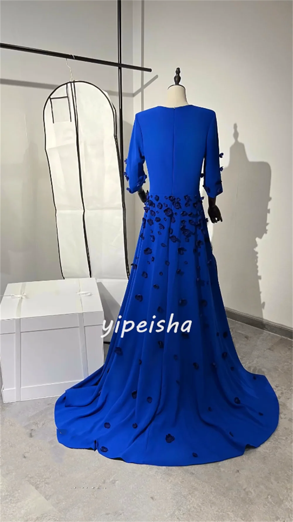 Customized Sparkle Exquisite Jersey Draped Applique Pleat Christmas A-line O-Neck Bespoke Occasion Gown Long Dresses