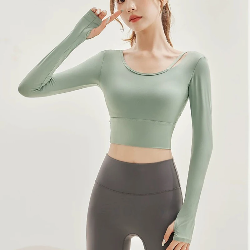 

Women's Long Sleeved Yoga Fitness Top with Chest Cushion And Thin Suspender Slimming Fashionable Sports And Fitness Clothing