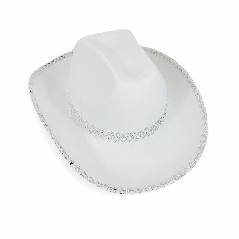 Women Men Sequin Cowgirl Hat Sparkly Western Cap Wide Brim Sun Hat for Outdoor Party Stage view 4