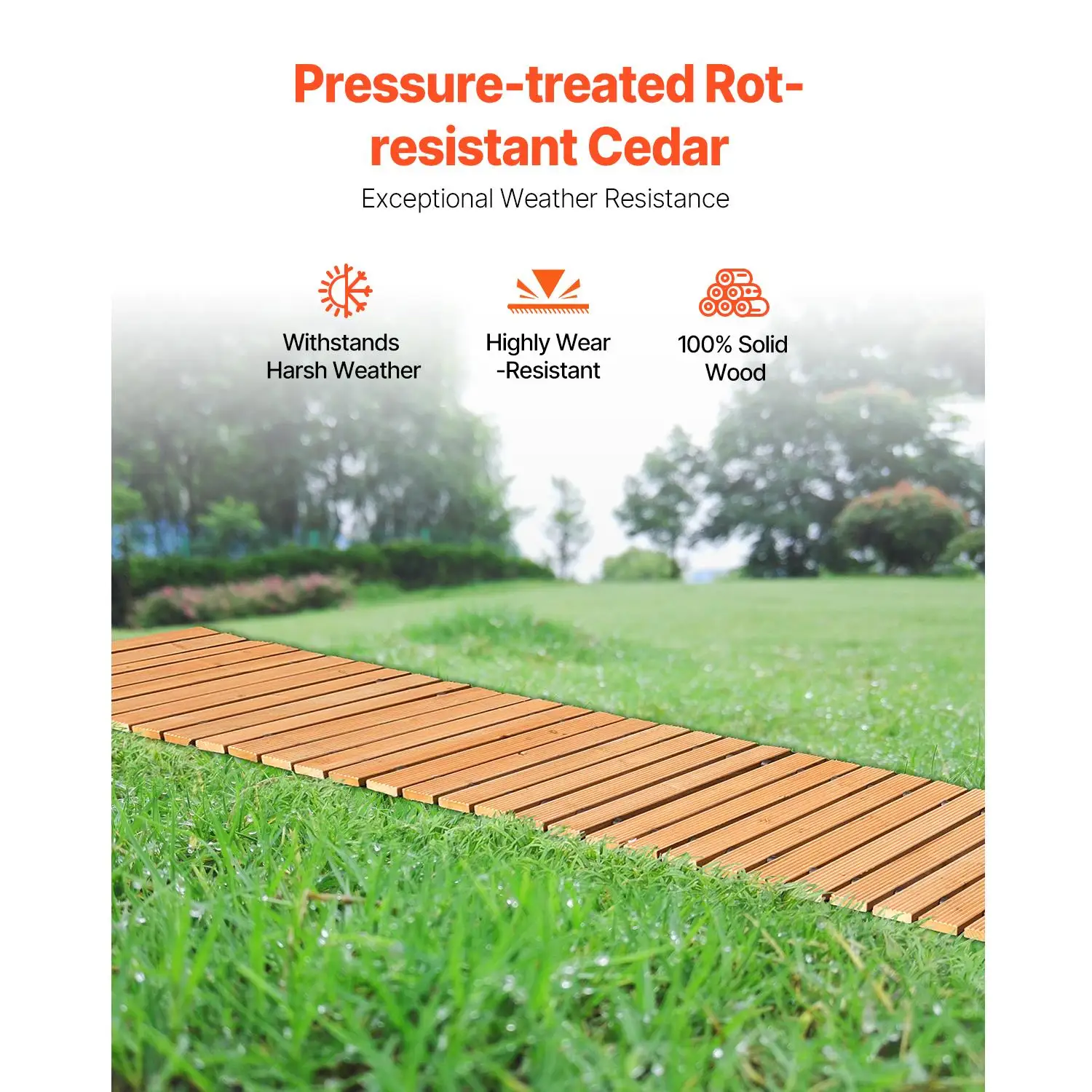 8 ft Cedar Roll Out Garden Pathway 17 in Wide Non Slip Wooden Walkway with Wire Rope Connection for backyard Patio and Wedding Garden Decor