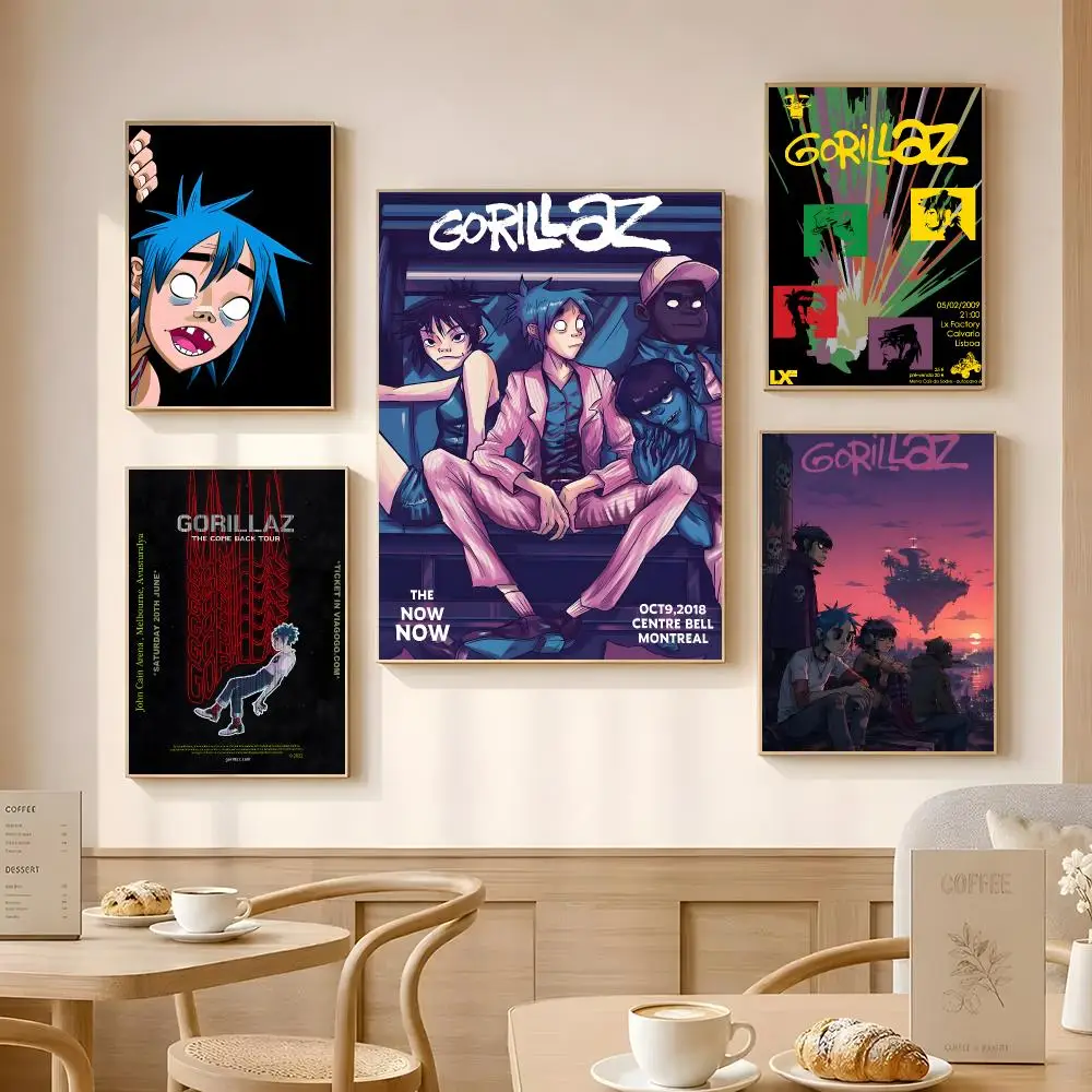 Virtual Band Gorillaz Poster Poster Self-adhesive Art Waterproof Paper Sticker Coffee House Bar Room Wall Decor