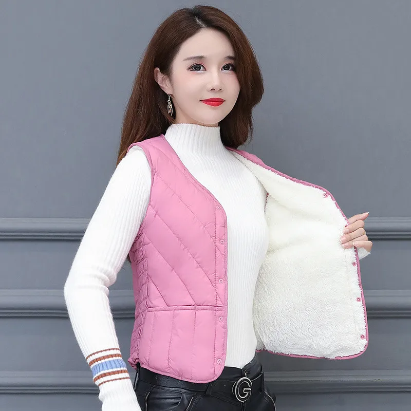 L-5XL gilet donna 2023 Ultra leggero piumino di cotone caldo interno autunno inverno gilet cappotto femminile giacca corta senza maniche 530