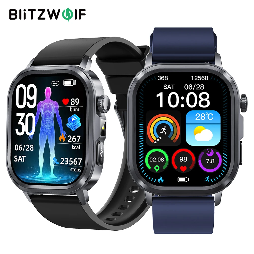 Умные часы BlitzWolf HL7 с 1,95-дюймовым AMOLED-дисплеем, ЭКГ, AI-GPT, встроенным светодиодным фонариком, Bluetooth-вызовами, мониторингом сердечного ритма и SpO2