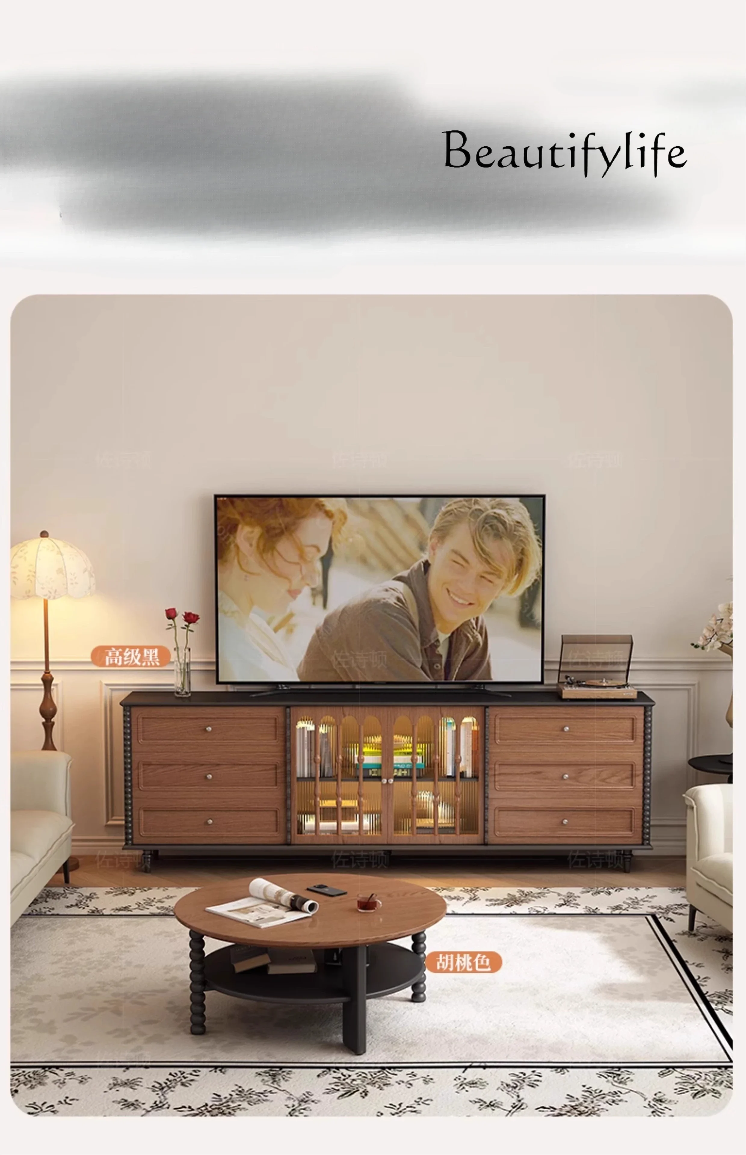 BJ Medieval Sofa Backrest Cabinet New Dining Side Cabinet All Solid Wood Half Wall Living Room Dining Room Partition Cabinet