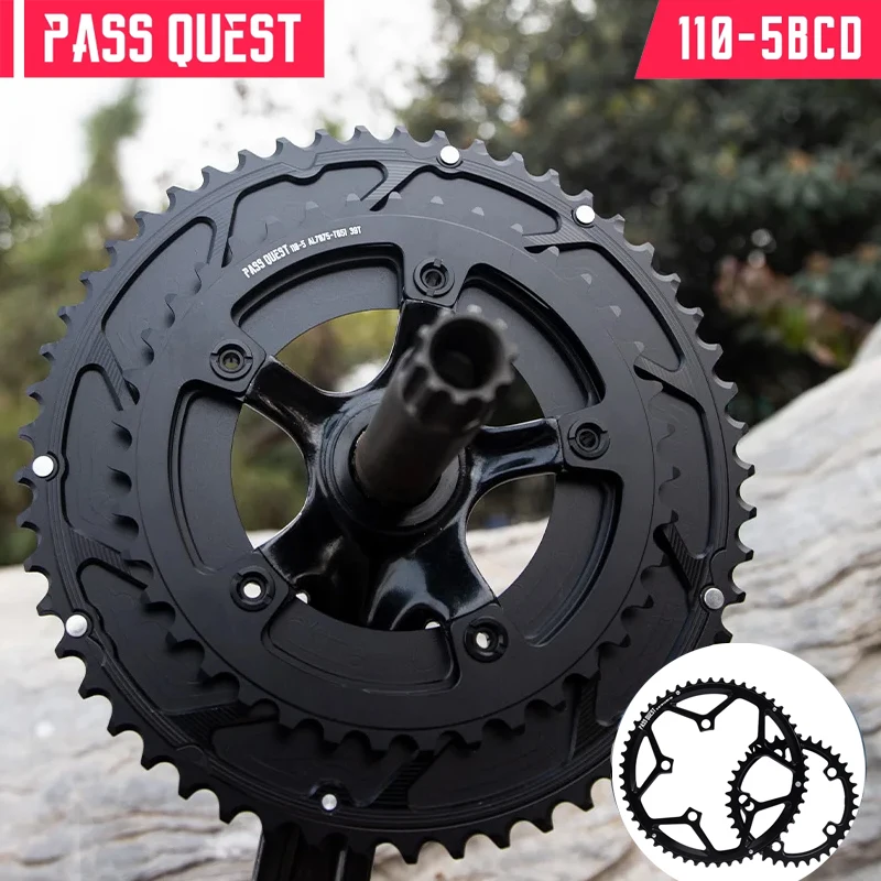 PASS QUEST Five-Claw Bicycle Sprocket - 2X 46/48/50/52/53/54T Tooth Count, 9-11S Compatible MTB/Gravel/AERO,Cycling Chainring