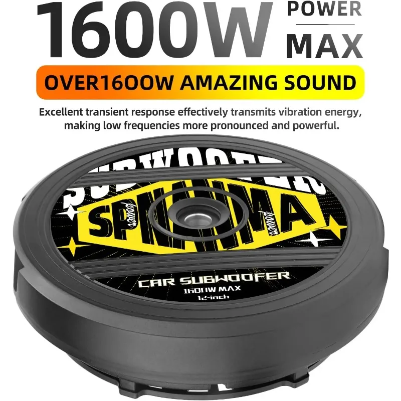 1600W 12 Inch Spare Tire Subwoofer with Built-in Amplifier Cast Aluminum Structure Speaker with Wired Remote for Car Audio