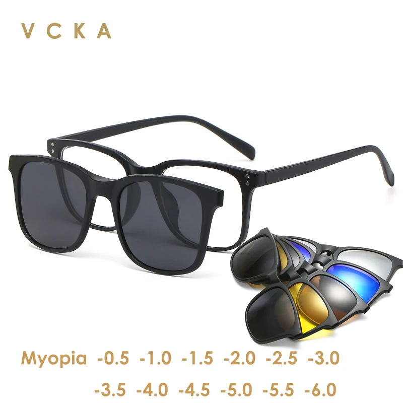 

VCKA Magnet Sunglasses Clip Prescription Glasses Square Myopia -0.5 to -10 Men Women Dual-purpose Spectacles Nearsighted Eyewear