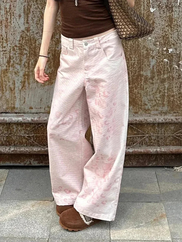 Zoki خمر طباعة Y2K الوردي بانت المرأة الشارع الشهير فضفاضة عالية الخصر الرجعية السراويل الأمريكية عادية Harajuku الهيب هوب Bf السراويل جديد #1