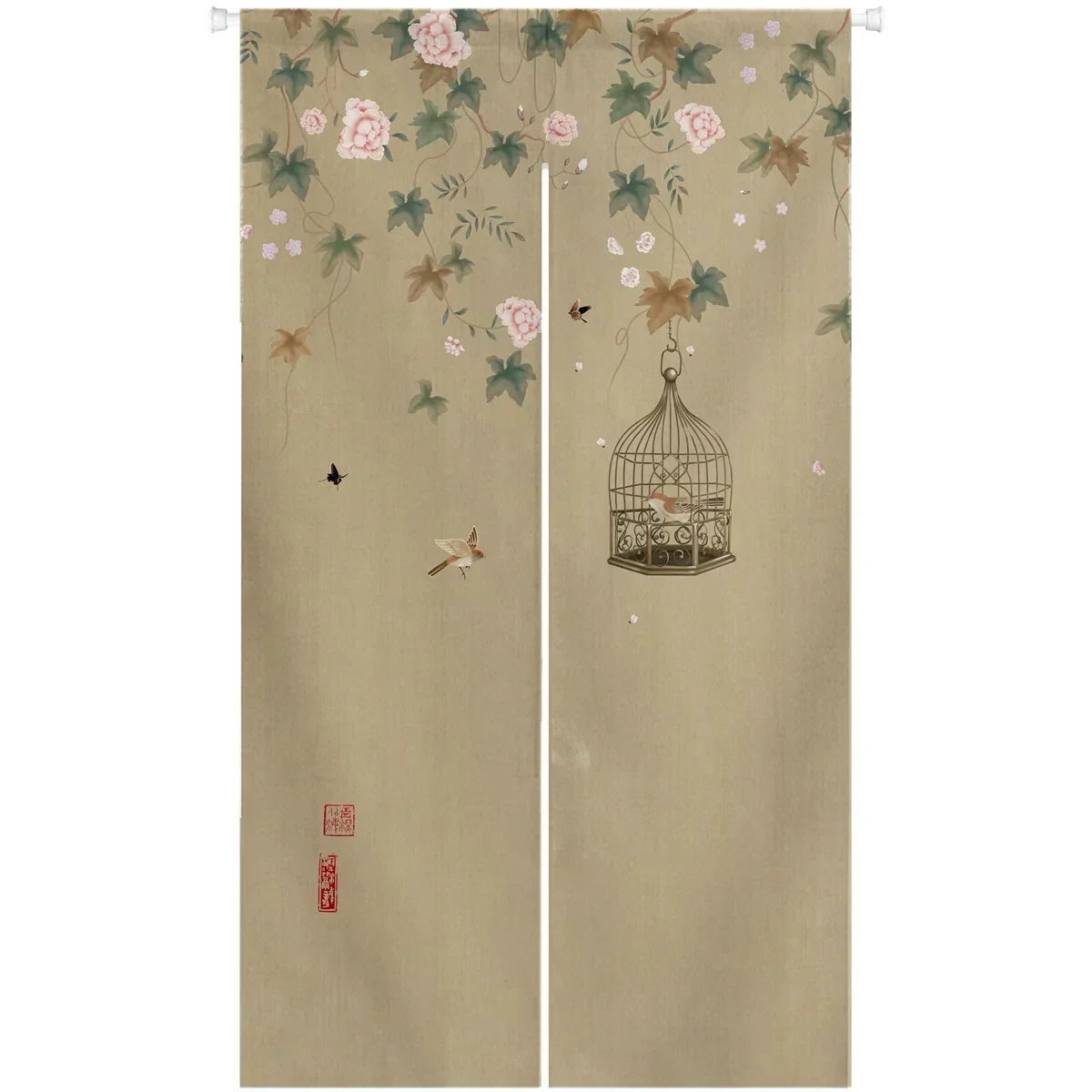 Chinese Playful Bird Door Curtain Japanese Noren Door Curtain Room Partition Kitchen Decoration Hanging Curtains