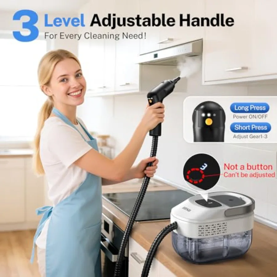 Handheld Steam Cleaner for Home and Car Cleaning with 3-Level Adjustable Steam 15-Second Rapid Heat-Up 1.6L Large Water Tank Id