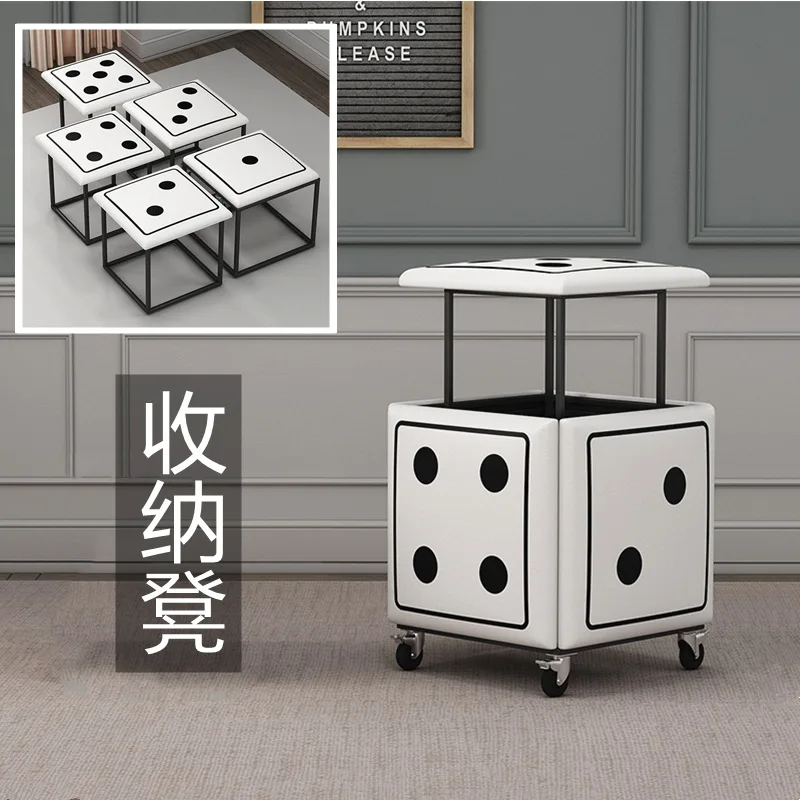#Metal Dice Cube Stool Storage Five-in-One Living Room Coffee Table Stool Small Apartment Space-Saving Chair
