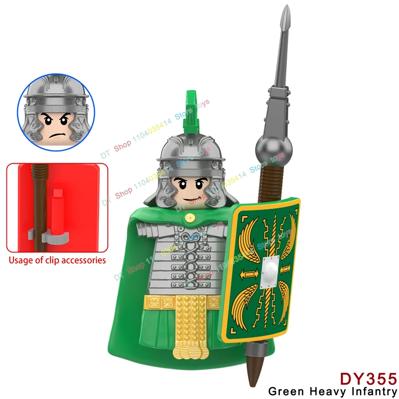 Medieval Military Rome Castle Figures Set Roman Soldiers Infantry Head Movable Trumper Weapons Shield Building Blocks Bricks Toy