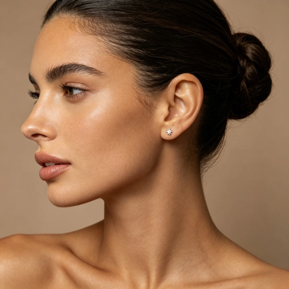 Octagonal Star-shaped Earrings Round Transparent Zirconia Earrings Simple and Three-dimensional Star Desig Women Earrings