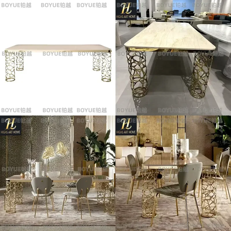 Luxury Square Metal Dining Table for Large Family Italian Style High End Modern Restaurant Furniture Multi Person Home Decor