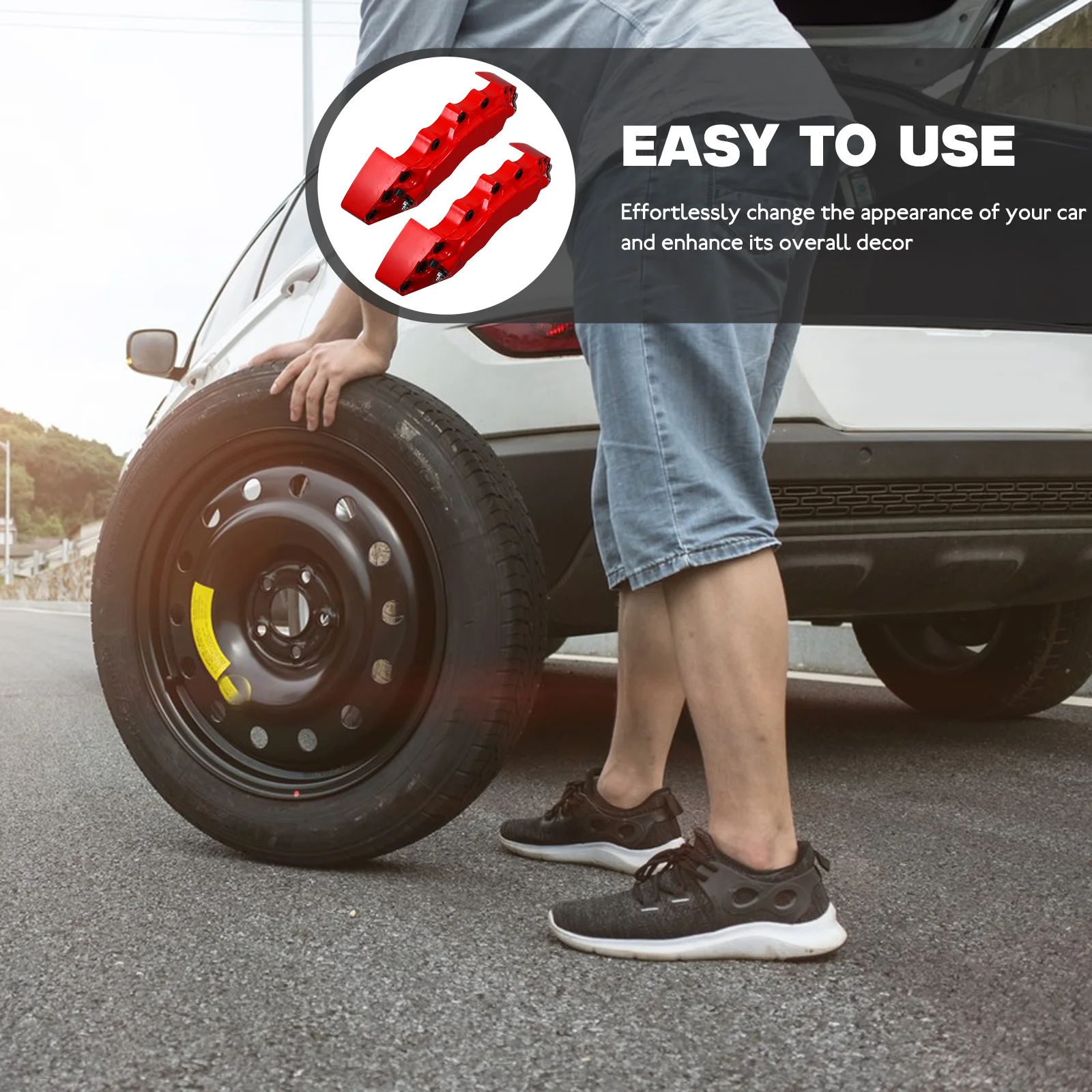 

2pcs Brake Covers Red High Temp ABS Rear Rear Caliper Cover Car Stylish Durable Easy Install Automotive Wheel Hub