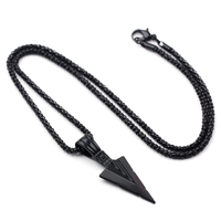 Men Black Long Necklace with Arrow Pendant Jewelry Chain Hip Hop Punk Rock Christmas Halloween Gift Wholesale