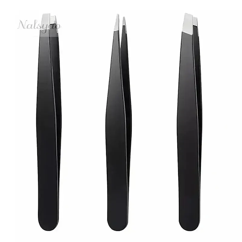 Wholesale 3pcs 4pcs Premium Stainless Steel Eyebrow Tweezers Set Precision Sharp Flat Slanted Black