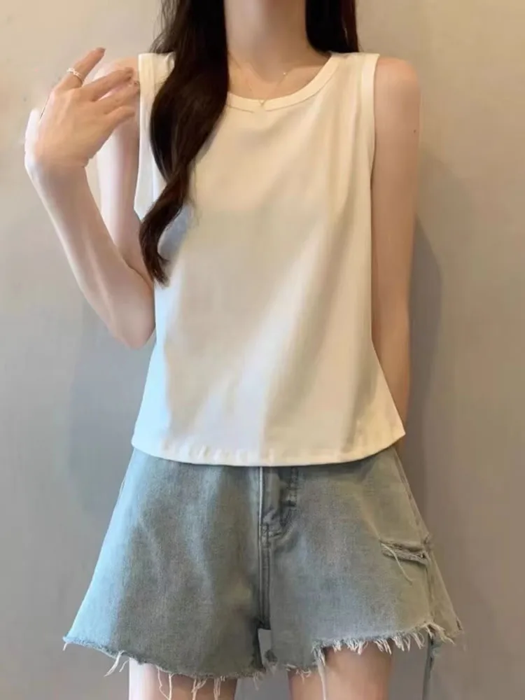 Women Sleeveless Tank Top Loose Fit Casual Camisole Solid Color Tummy Control Yoga Workout Vest