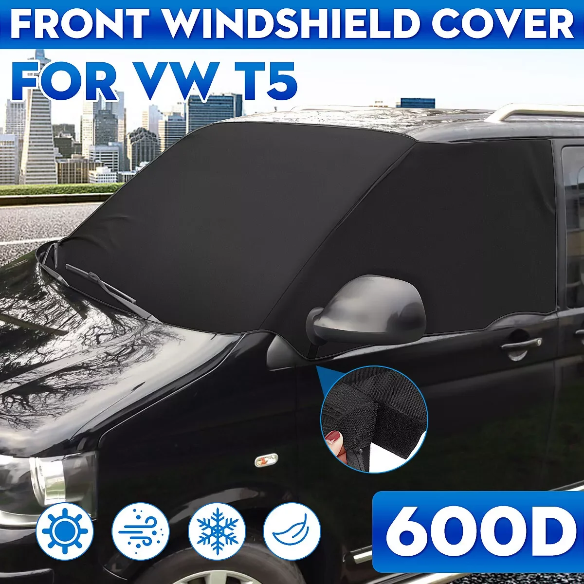 For VW T5 T6 Deluxe Windscreen Sunshade 600D Oxford Fabric Window Screen Cover Curtain Wrap Blind Camping Frost Car Accessories