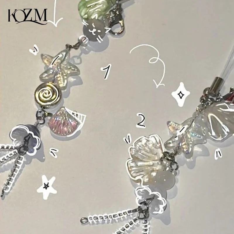 

Милый ремешок для телефона, летний океанский стиль, ракушка, желейная рыбка, кулон, ремешок для ключей, ремешок для ключей, женская сумка для девочек, брелок для ключей