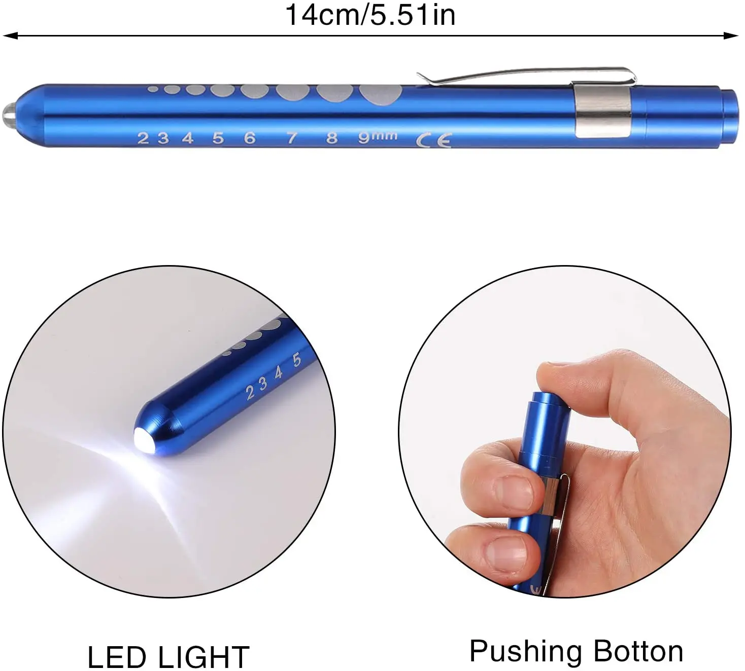 Mini LED Pen Light with Pupil Gauge and Ruler Detector Torch Tactical Flashlight Penlights Medical Pen Lights for Nurses Doctors