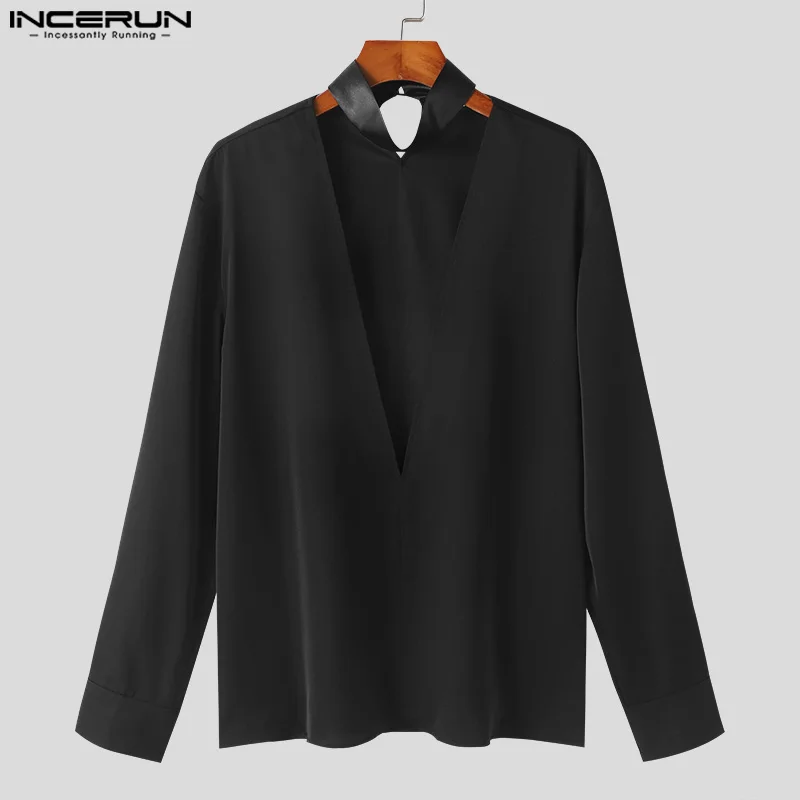 INCERUN Tops 2024 Spring Summer Shirt Mens Long Sleeve Tops Deep V Neck Sexy Shirts Clothing Stylish Casual Shirts Camisas S-5XL