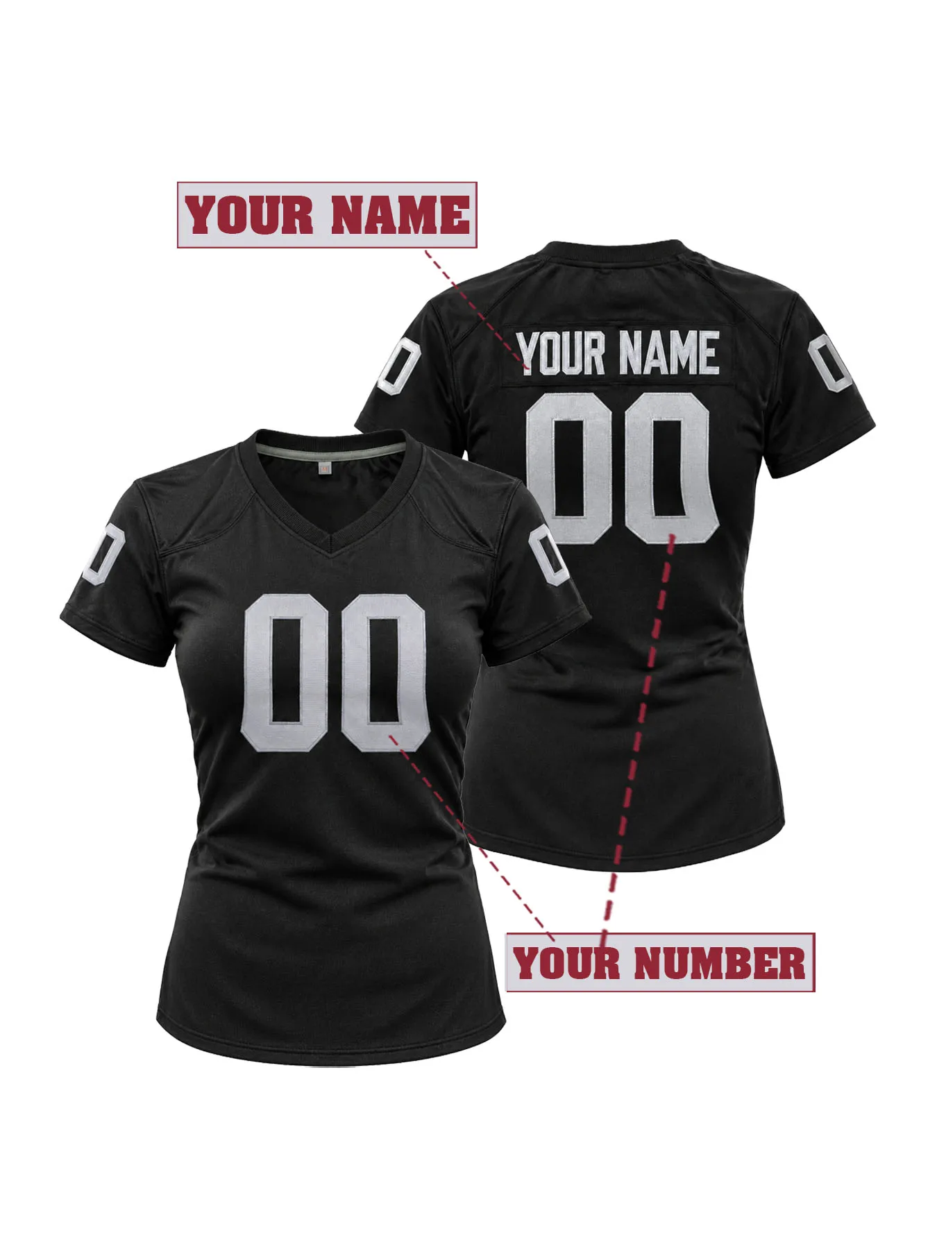 Embroidered Women's Custom Las Vegas Football Jersey Personalized Name & Number V-Neck Short Sleeve Game Day Casual Fan Shirt