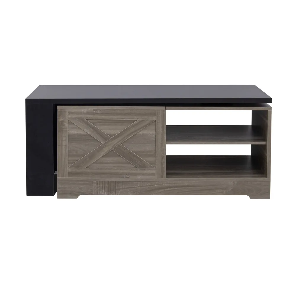 Farmhouse Lift Top Coffee Table With Barn Doors, Wood Rectangle Center Table With Large Hidden Storage Space And Open Cabinet, For Living Room, Bedroom, Home Office