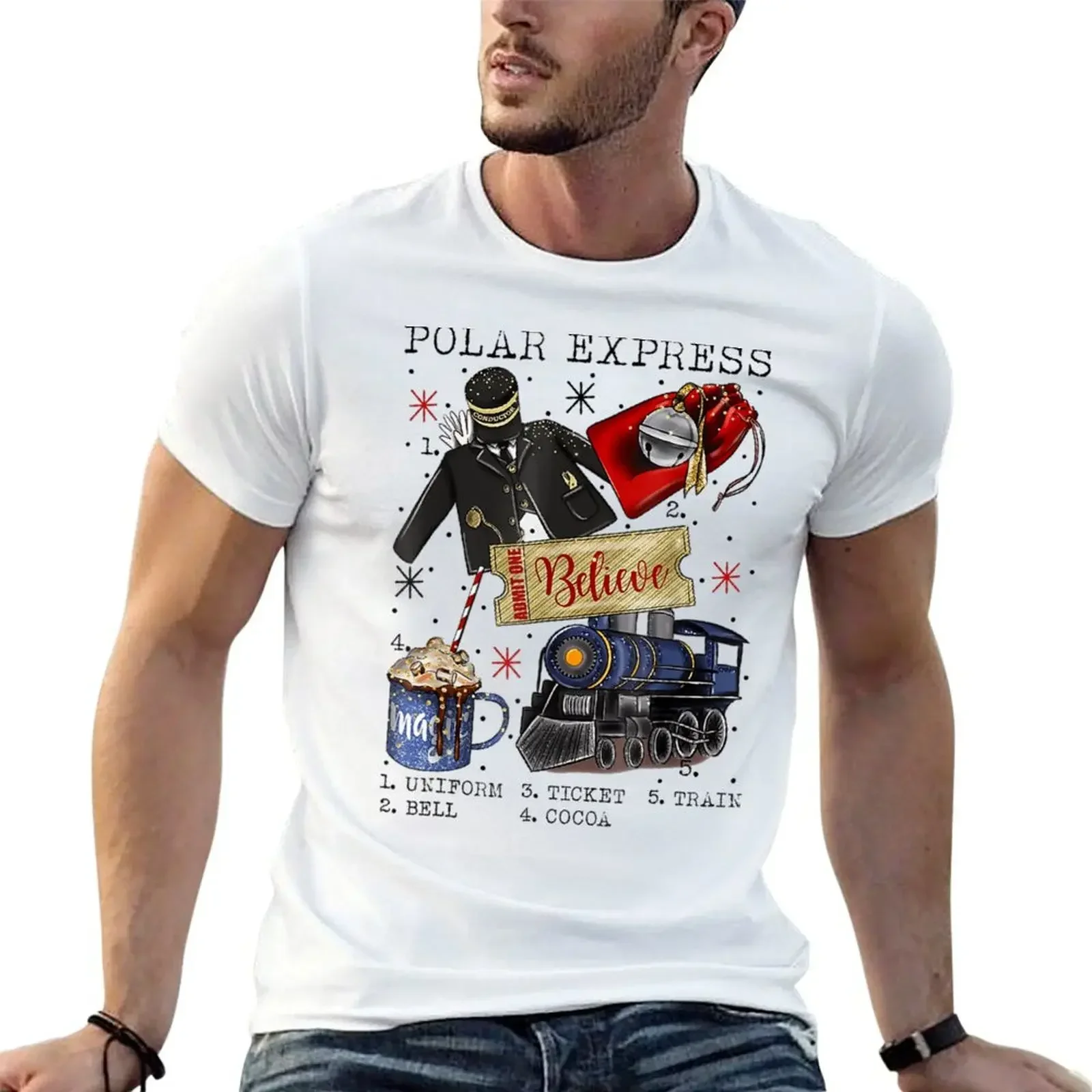 

Christmas North Pole Polar Express All Abroad Xmas T-Shirt quick-drying Short sleeve tee mens t shirts pack