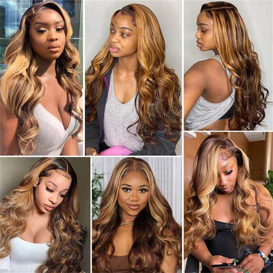 P4/27 Highlight Ombre Body Wave Lace Front Wig Human Hair 200% Density 13x4 Lace Frontal Wig 13x6 Hd Lace Frontal Wigs For Women