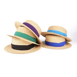 men boater hat natural wheat straw top hat flat hat men straw hat  Beach Flat Brim Cap handmade straw hat vintage gentlemen hat