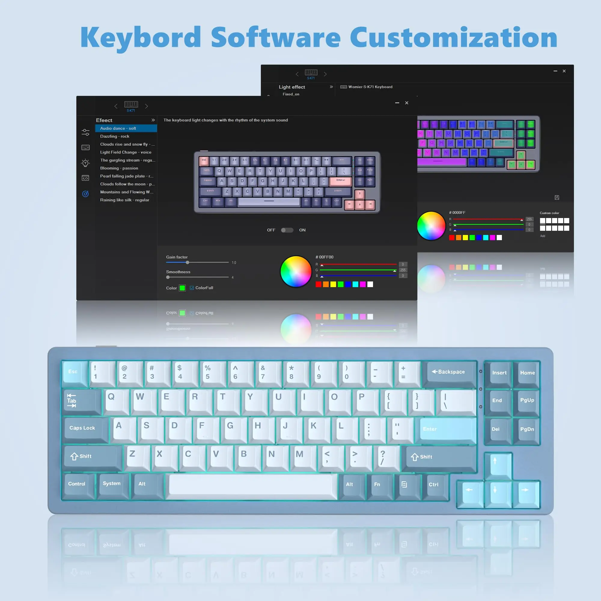 Imagem -03 - Teclado Mecânico sem Fio para Jogos Azul S-k71 Tri-mode 68 Junta de Alumínio Bluetooth Hot Swappable para Mac wp Interruptor Vermelho Mulheres