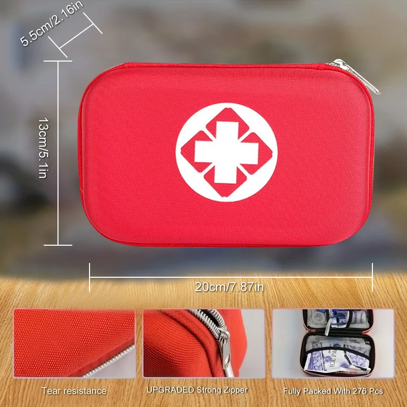 Kit médico de casca dura, adequado para viagens, camping e kits de sobrevivência de emergência, incluindo tesoura, apito, etc. Vermelho/Preto