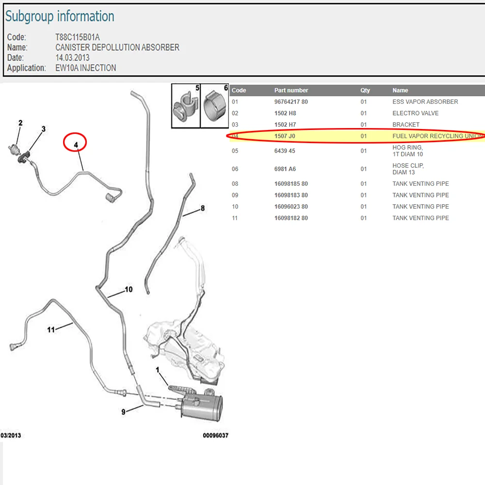 Suitable for Peugeot 3008 Chine 307 307 RESTYLING 408 Citroen C4 C4 PICASSO FUEL VAPOR RECYCLING UNION 1507J0