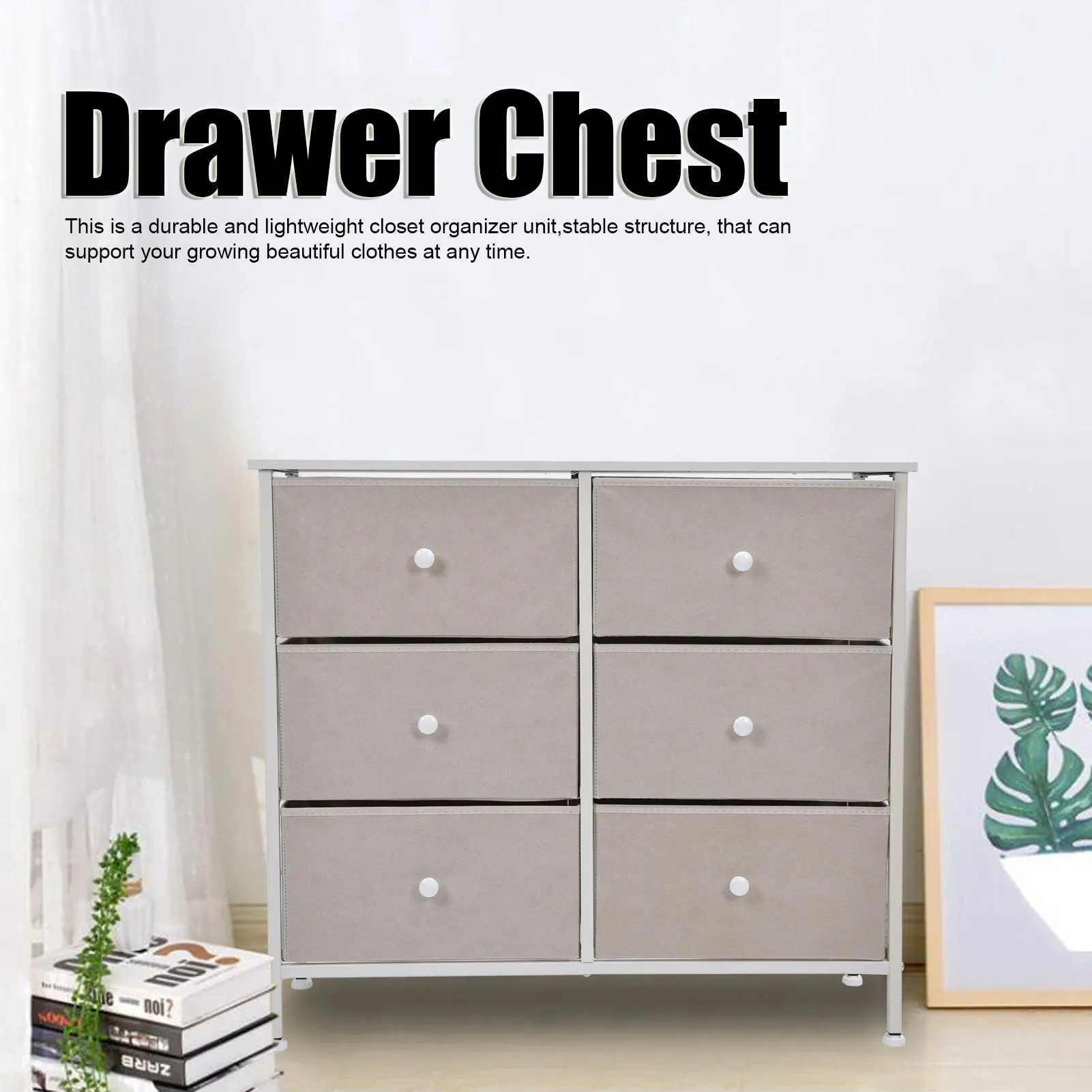 3Tier 6 Drawers Chest NonWoven Fabric Storage Cabinet Unit with Handles Home Bedroom Furniture White Cabinet§6,Drawers,Unit