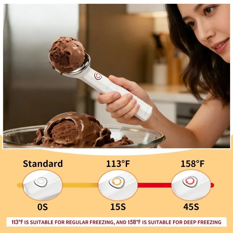 ‌Heated Ice Cream Scoop Stainless Steel Rechargeable Nonstick Anti Freeze Self-Warming Scooper Hard Ice Cream Dessert Serving