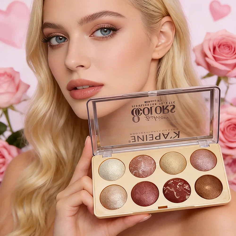 Romantic Valentine's Day Makeup Kit 8 Color Bake Powder Eyeshadow Blush Highlighter Portable Travel Palette Gift for Her