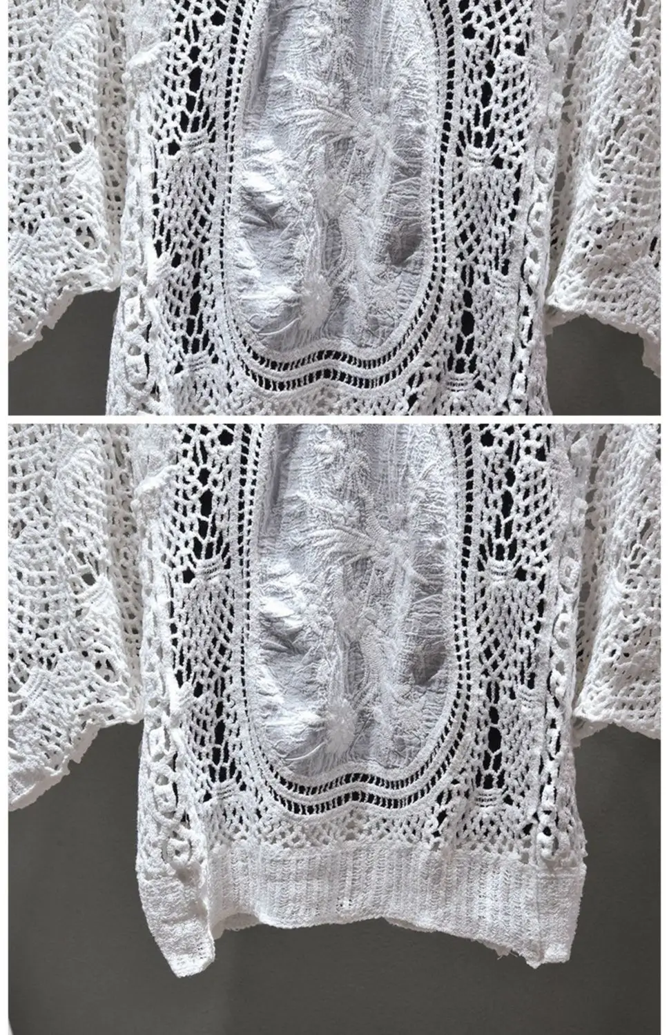 หลวมถักโครเชต์ลูกไม้แขนสั้นตาข่าย Cover Up