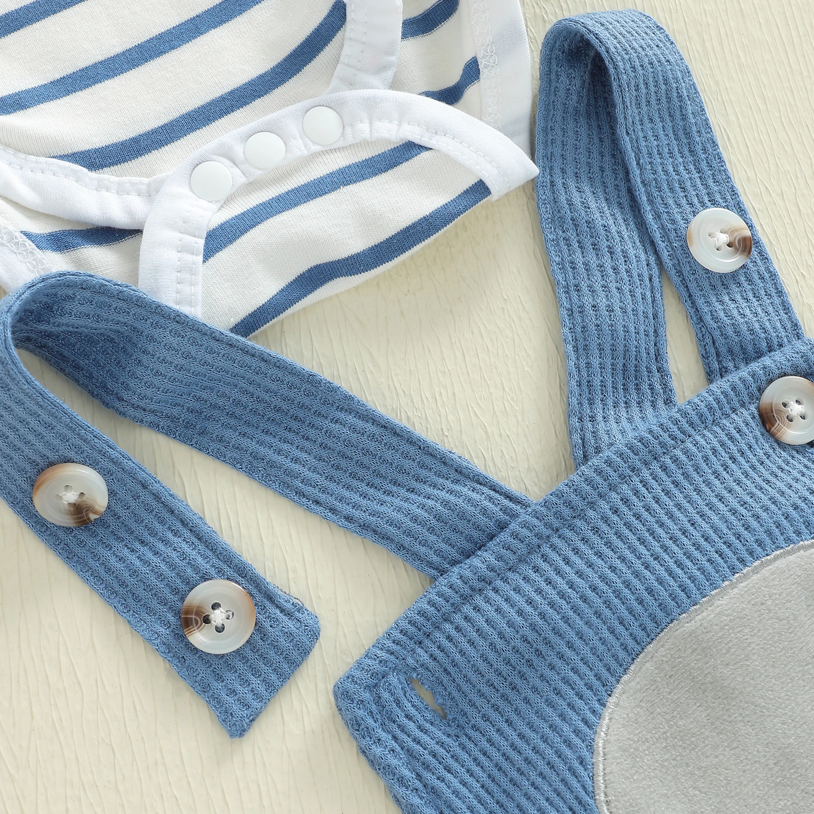 لطيف طفل الفتيان 3 قطعة مجموعات ملابس طويلة الأكمام طاقم الرقبة مخطط رومبير الفيل التطريز الحمالة السراويل طقم قبعات #6