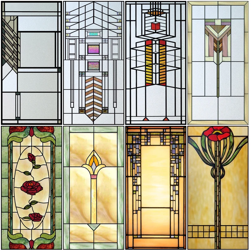 Custom Size Stained Glass Window Film Frosted Privacy Static Cling Retro Geometry Stickers Shower Bathroom Office Home Deco