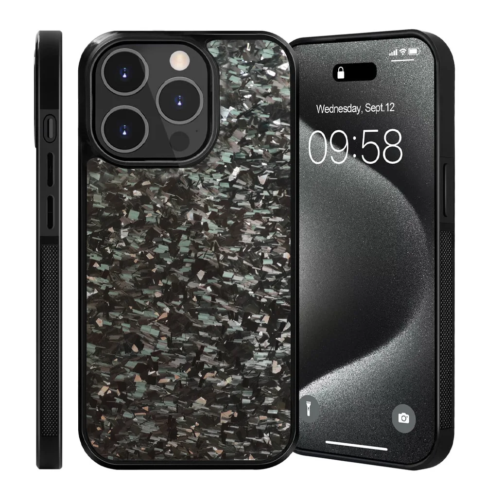 本物の光沢のある鍛造カーボン + TPU ケース iPhone 17 16 15 14 13 12 11 Pro Max 14+ 15+ 耐衝撃 フルプロテクション スマホ背面カバー