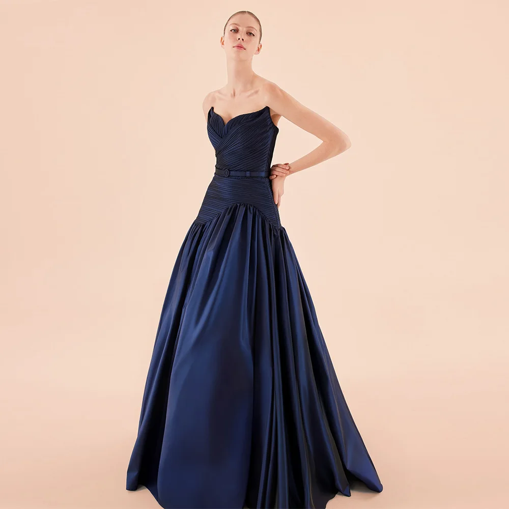 Customized Temperament  Blue Jersey Homecoming Dress Elegant Ruched Strapless Belt(Sashes) Mermaid Zipper Back Robe de soirée