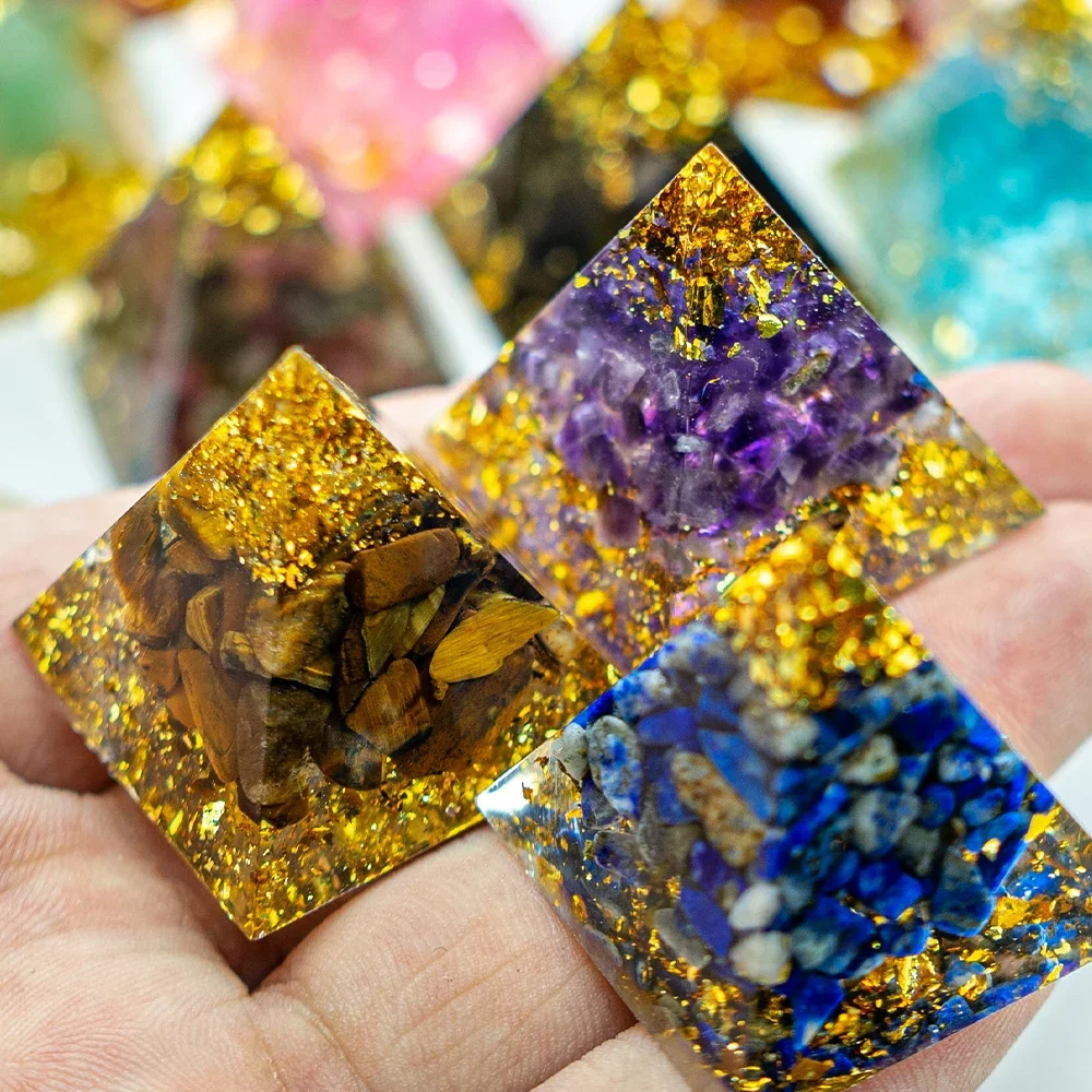 1.18in Energy Pyramid Reiki Healing Natural Amethyst Quartz Crystal Chakra Tool Ornaments Resin Stone Craft Pyramid Home Decor