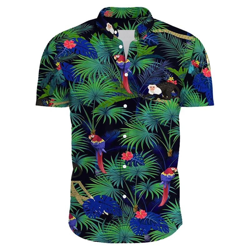 

2024 Harajuku New 3D Printed Tropical Floral Shirts Men Tropical Leaves Graphic Lapel Shirt Kid Cool Streetwear Short Shirts