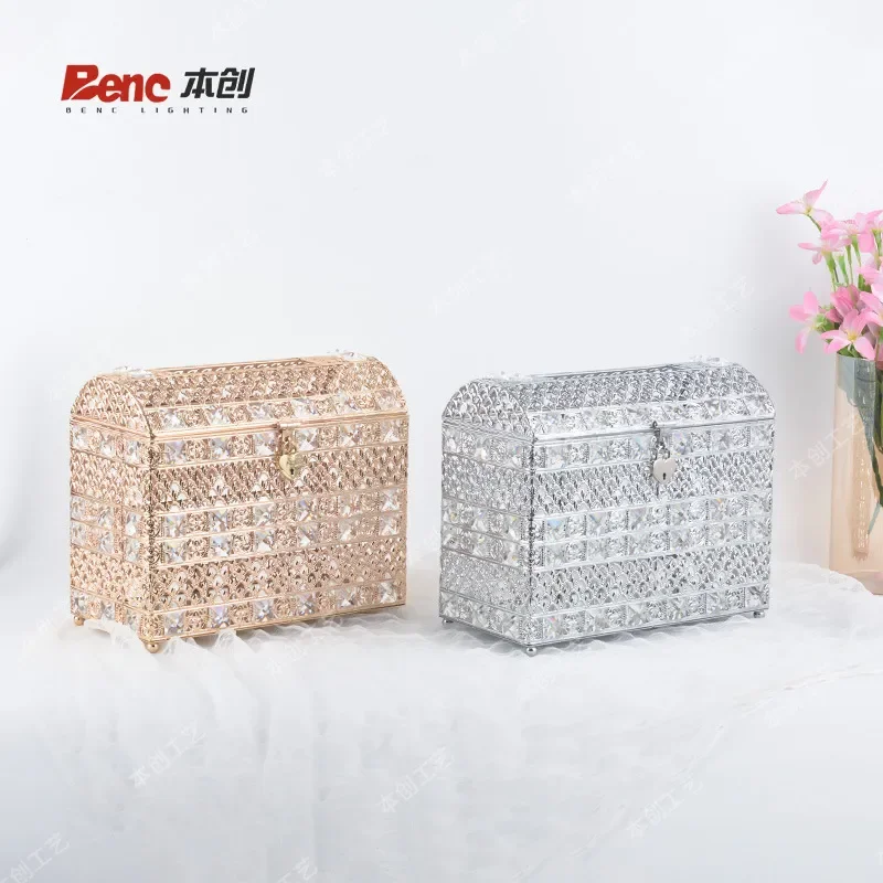 Gold Crystal Piggy Bank American Wedding Greeting Card Collection Box Jewelry Storage Pirate Treasure Chest Wholesale Decor